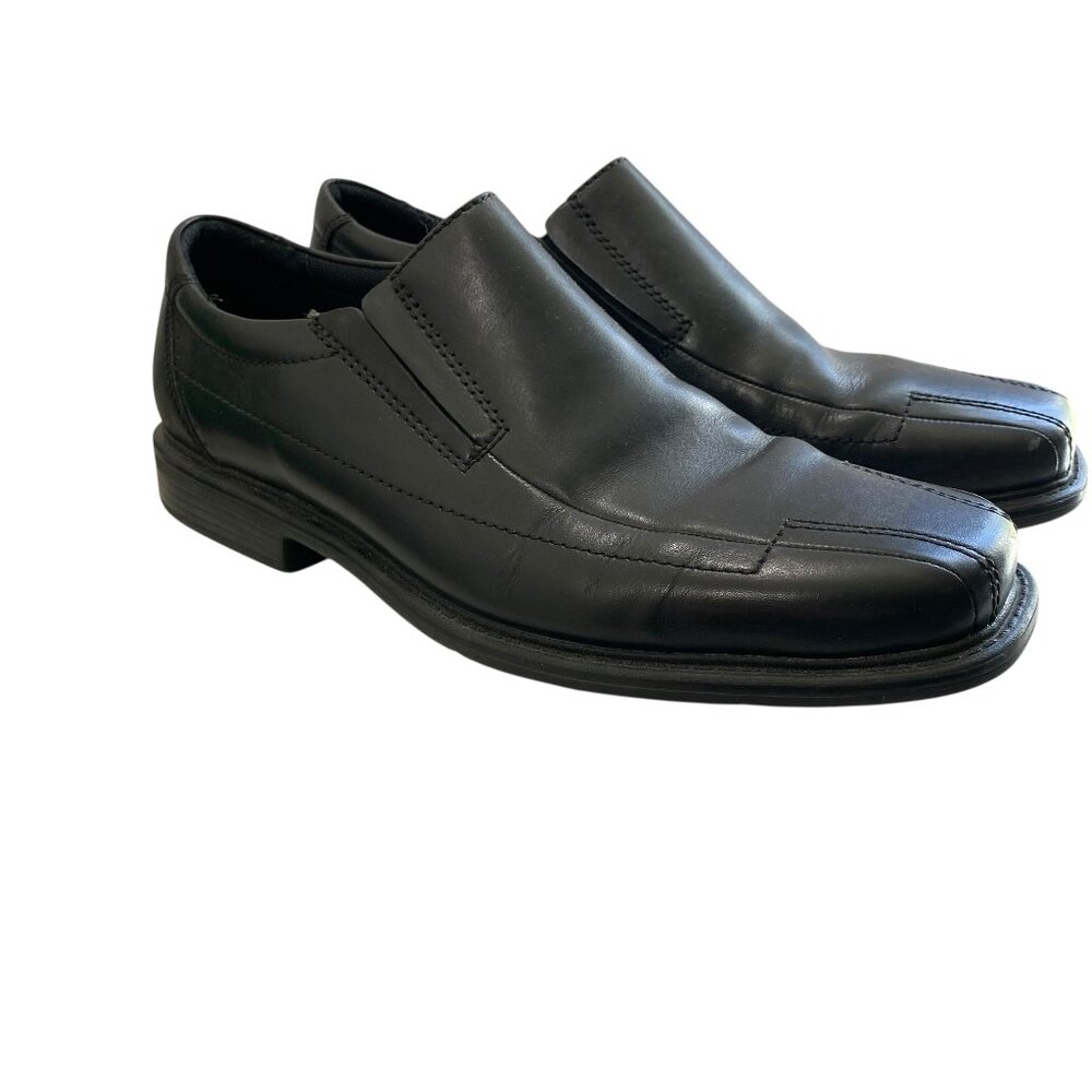 Clarks Leather England Deane Square Toe Loafer Mens 10M Black Office Career Work